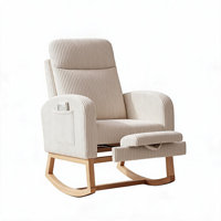 Corduroy Nursery Rocking Chair with Foot Rest, 26 in High Backrest, 300 lb Capacity, Beige, 36.22 x 25.98 x 40.16 in