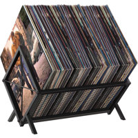 Black vinyl record storage rack -80-100 LP black vinyl storage box, metal record display rack by Williston Forge