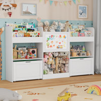 74.3" W Toy Storage Organizer with 6-Tier Kids Bookcase, Stuffed Animal Storage, 2 Removable Drawers Toy Box, Building Block Board and Magnetic Drawin by Ebern Designs