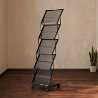 For Office, Shop and Exhibition Spaces Simple Style 5 Pocket Foldable Brochure Display Rack, Steel Jet Black with Braked Casters by 17 Stories