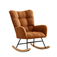 Teddy Fabric Rocking Chair, Modern Upholstered Glider Rocker with High Backrest, Comfy Armchair with Solid Wood Rockers for Nursery, Living Room, Bedr by Latitude Run