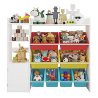Engineered Wood Kids Toy Storage Organizer with Built-In Bookshelf & 8 Detachable Removable Storage Bins, Multi-Cubby Playroom Furniture for Toys, Boo by Rebrilliant