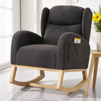 Avellune 38" Teddy Fabric Rocking Chair with Solid Wood Legs – Upholstered Nursery Glider, Ergonomic Backrest, Tufted Design – Comfy Lounge Armchair