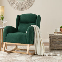 38" Teddy Fabric Rocking Chair with Solid Wood Legs – Upholstered Nursery Glider, Ergonomic Backrest, Tufted Design – Comfy Lounge Armchair for Livin by Rosalind Wheeler