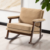 Lunavera 32.7" Mid-Century Modern Velvet Rocking Chair – Upholstered Accent Rocker with Wood Frame, High-Density Sponge Cushion & Lumbar Pillow – Comf