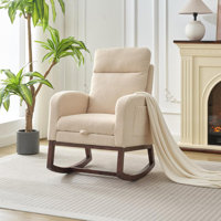 Nursery Rocking Chair with Solid Wood Legs/Two Side Pockets
