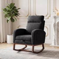 Nursery Rocking Chair, 300lb Glider Chair with Solid Wood Legs/Two Side Pockets