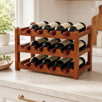 3-Tier Natural Bamboo Countertop Wine Bottle Rack by Rosalind Wheeler