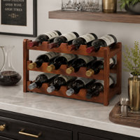 3-Tier Bamboo Wine Rack, 16.7 in. Freestanding Countertop Wine Bottle Holder in Natural Wood Finish by Rebrilliant