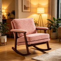 Upholstered Rocking Chair with Cotton Linen Cushion, Wooden Frame Nursery Rocker Chair, Modern Accent Rocker Armchair for Living Room, Bedroom, Readin by Ebern Designs