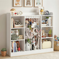 Kids Toy Storage Organizer with 6 Cubby Shelves, Stuffed Animal Storage with Elastic Bands and Top Display Shelf for Playroom or Bedroom