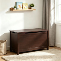 31.5 Inch Brown Wooden Toy Storage Chest Bench with Safety Hinge Flip-Top Storage Trunk, Multi-Purpose Storage Ottoman Box by Rebrilliant