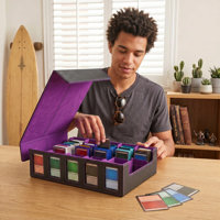 Premium PU Leather Trading Card Storage Box, Velvet Lined 5-Row Organizer for TCG Sports Game Cards, Black Purple with Dividers Sleeves Toploaders by Rebrilliant