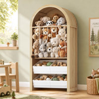 51.8" Tall Arched Toy Storage Cabinets, 3-in-1 Toy Storage Organizer with 4 Bins, Stuffed Animal Storage for Bedroom & Room Decor, Oak