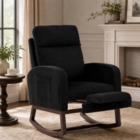 Nursery Glider Rocking Chair with Footrest, Upholstered Rocker with High Back, Solid Wood Legs & Side Pockets, Corduroy Accent Chair for Nursery, Liv