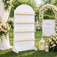 5.9-Ft 4-Tier Freestanding Champagne Wall, Holds 32 Flutes, White Arched PVC Backdrop with Tool-Free Interlocking Design, 70.9" H x 35.4" W