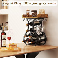 Wine Racks Countertop, Small Wine Rack with Wine Glass Holder, Mini Countertop Wine Rack with Tabletop Wine Storage Cabinet Shelf for Kitchen Pantry H by August Grove