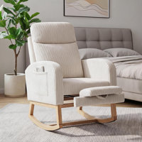 Upholstered Nursery Rocking Chair with Footrest & Side Pocket