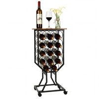 12-Bottle Wine Racks Free Standing Floor with 4 Removable Casters and Glass Holder, 3.93 in Diameter Wine Storage Rack with PB Board and Iron Tube for by Williston Forge