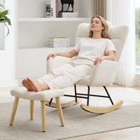 Nursery Rocking Chair with Ottoman, Upholstered Glider Rocking Chair with High Backrest, Armchair Reading Chair for Adults, Nursery, Bedroom, Living R