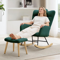 Nursery Rocking Chair, Comfort Glider Rocker with High Backrest Armchair Padded Seat, Accent Chair for Nursery Living Room Bedroom Offices Small Space by Trinx