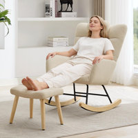 Nursery Rocking Chair, Comfort Glider Rocker with High Backrest Armchair Padded Seat, Accent Chair for Nursery Living Room Bedroom Offices Small Space by Trinx