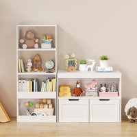 Kids Toy Storage Cabinet with Open Shelf & 2 Storage Drawers, Wooden Children Bookcase Toy Organizer for Playroom, Nursery, Kids Bedroom