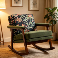 Mid-Century Modern Accent Rocking Chair with High-Density Sponge Nursery Glider Rocker Armchair with Solid Wood Legs, Comfortable Upholstered Reading