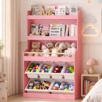 55" H Kids Toy Storage Organizer Bookshelf with 6 Removable Toy Bins, 5-Tier Stuffed Animal Storage Cabinet for Nursery, Kids Room & Playroom