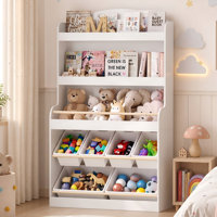 55" H Kids Toy Storage Organizer Bookshelf with 6 Removable Toy Bins, 5-Tier Stuffed Animal Storage Cabinet for Nursery, Kids Room & Playroom
