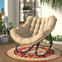 Indoor & Outdoor Papasan Rocking Chair, Oversized Egg Rocker with Thick Cushion, All-Weather Rattan Frame, Comfy Lounge Chair, Large Ergonomic Rocking