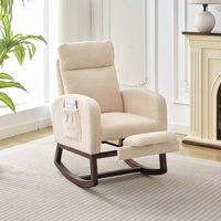Rocking Chair Adjustable High Back Glider Side Pocket Solid Wood Nursery Living Room Bedroom by Rebrilliant
