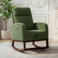Rocking Chair Adjustable High Back Glider Side Pocket Solid Wood Nursery Living Room Bedroom
