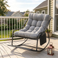 Rocking Chair with Extended Footrest, Oversized Papasan Recliner Rocker with Corduroy Cushion & Storage Pocket, Steel Frame Lounge Chair for Indoor Ou by Ebern Designs