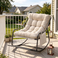 Rocking Chair with Extended Footrest, Oversized Papasan Recliner Rocker with Corduroy Cushion & Storage Pocket, Steel Frame Reclining Chair for Indoor by Ebern Designs