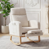 Nursery Rocking Chair,Nursery Glider Rocking Chair with Adjustable High Back | Side Pocket, Stuffed Animal Upholstered Nursing Rocker with Solid Wood by Latitude Run