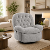 Gray Chenille Swivel Rocker Recliner, 360° Rotating Glider Chair with Side Pocket & Footrest, 135° Recline for Nursery & Living Room