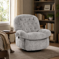 Gray Chenille Swivel Rocker Recliner with Side Pocket, 360° Rotating Glider Chair with 135° Recline & Footrest for Nursery & Living Room
