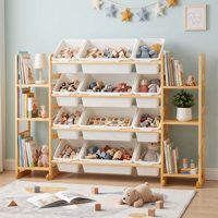Toy Storage Organizer with 12 Bins, Solid Pine Wood Frame Kids Bookshelf with 6 Shelves for Playroom, Nursery and Bedroom by Ebern Designs