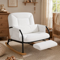 Oversized Rocking Chair with 4-Position Adjustable Backrest and Retractable Footrest, Rocker Chair with Pillow and Pockets for Living Room, Bedroom