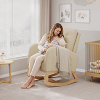High Backrest Rocking Chair for Living Room – Adjustable Footrest, Sturdy Wooden Legs, Soft Fleece Upholstery, Comfortable Glider Armchair for Bedroom