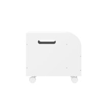 Kids Rolling Toy Storage Chest with Front Book Compartment & Wheels, Wooden Mobile Toy Bin Organizer with Side Cutout Handles, Freestanding Toddler Bo