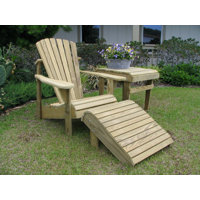 USA Made 3-Piece Pressure Treated Pine Adirondack Chair Set – Single Classic Chair with Ottoman & Side Table, Weather-Resistant Outdoor Furniture by W by Weathercraft