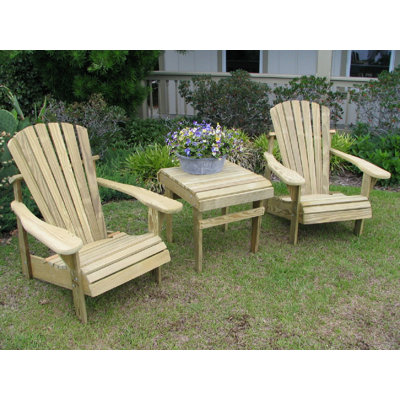USA Made 3-Piece Pressure Treated Pine Adirondack Chair Set – Classic Outdoor Chair with Ottoman & Side Table, Weather-Resistant Eco-Friendly Wood, by by Weathercraft