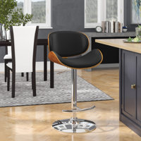 Winchcombe Adjustable Height Swivel Barstool in Faux Leather, Walnut Wood and Chrome Base