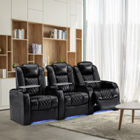 3 Seater 94" Wide Leather Power Recliner Home Theater with Cup Holder by Weilianda