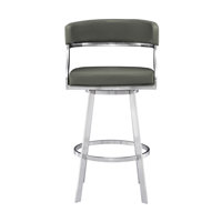 Dehn Modern Swivel Counter or Bar Height Barstool with Open Back and Footrest in Metal and Faux Leather