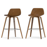 Randolph Upholstered Bentwood Mid-Century Modern Bar & Counter Stool with Chrome Footrest (Set of 2)