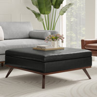 Owen 40"W Upholstered Mid-Century Modern Square Lift-Top Ottoman with Ample Storage by Simpli Home