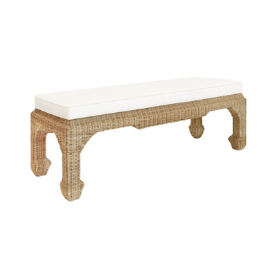 Massey Rattan Bench with Linen Cushion by Worlds Away